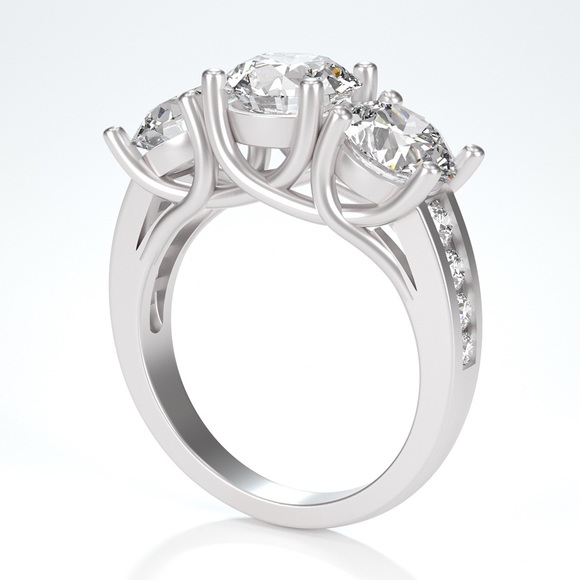 3.5tcw 3 Stone D, VVS1 Moissanite Ring - Picture 4 of 16